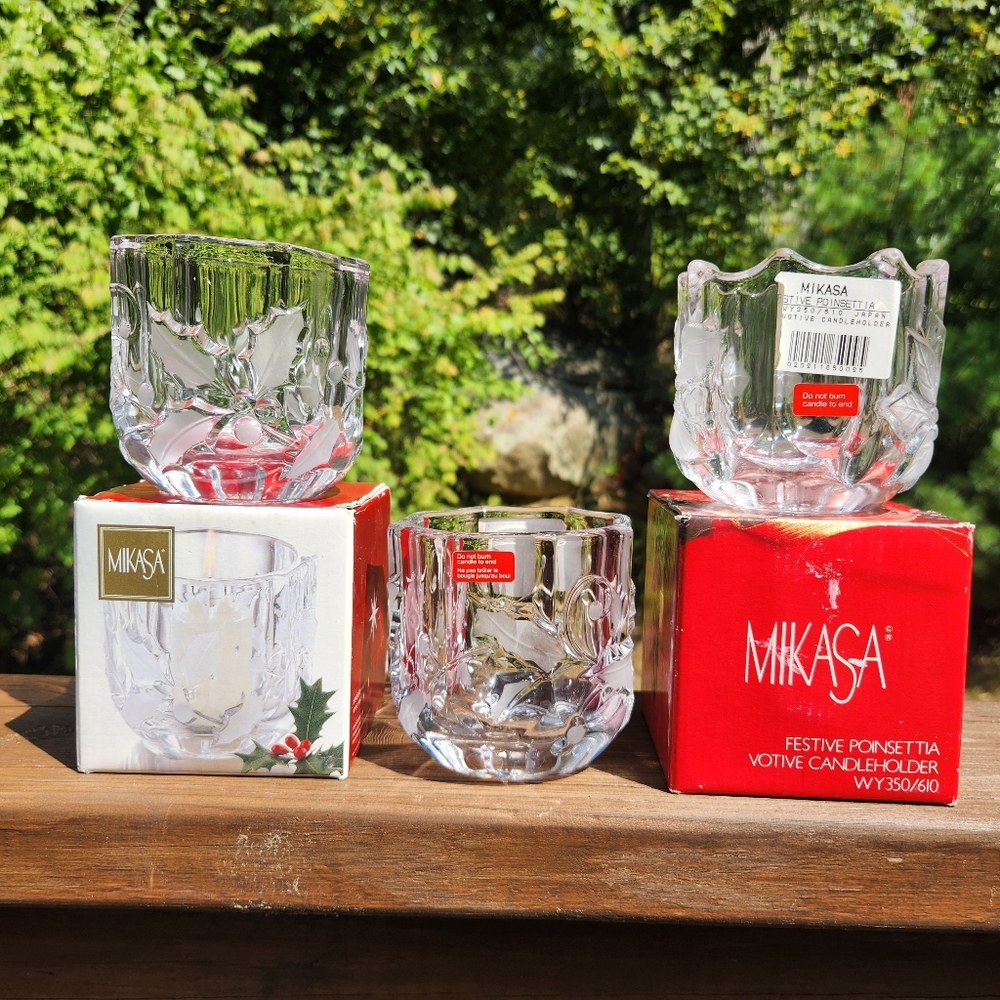 SET OF THREE Mikasa Crystal Candle Holders In Original Boxes